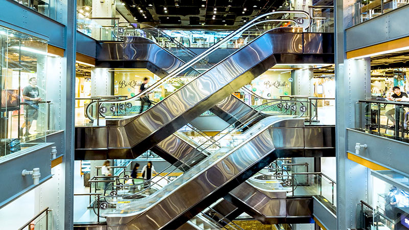 Elevators inside a mall.